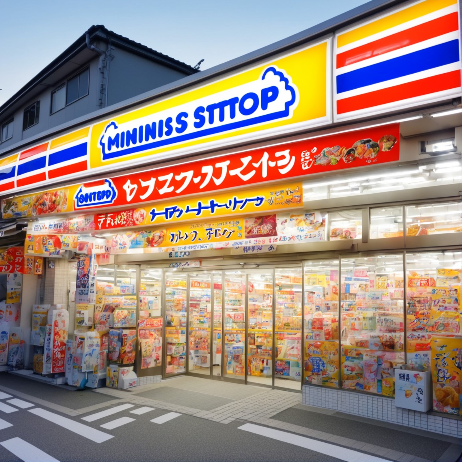 masterpiece, best quality, ultra-detailed, illustration,
ministop, konbini, scenery, storefront, japan, shop, outdoors, si...